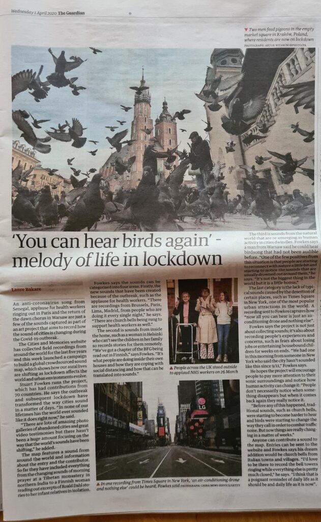 guardian article cm copy #StayHomeSounds in The Guardian, 1 April 2020