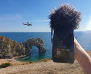 Rescue helicopter at Durdle Door